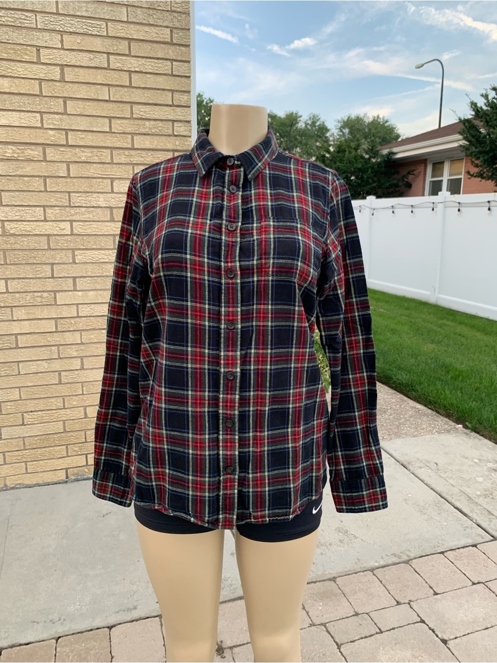 LL Bean Scotch Plaid Flannel Shirt, slightly fitted size M